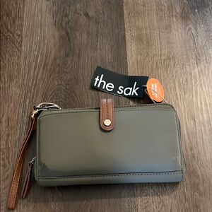 The Sak Green and Brown Clutch Wristlet NWT